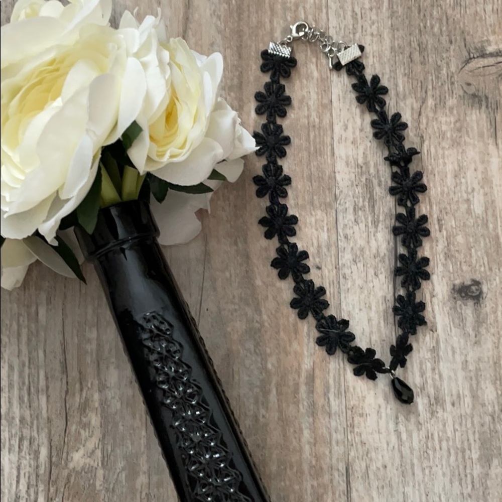 black flower choker